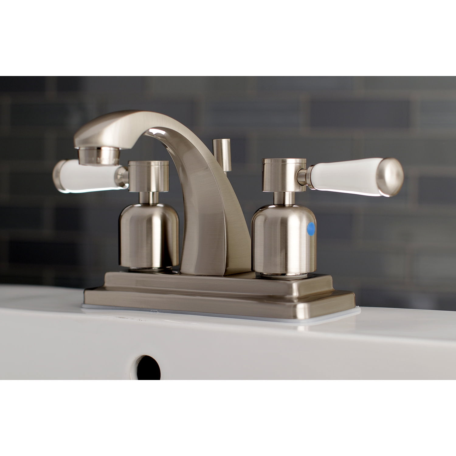 Kingston Brass KB4648DPL 4 in. Centerset Bathroom Faucet, Brushed Nickel