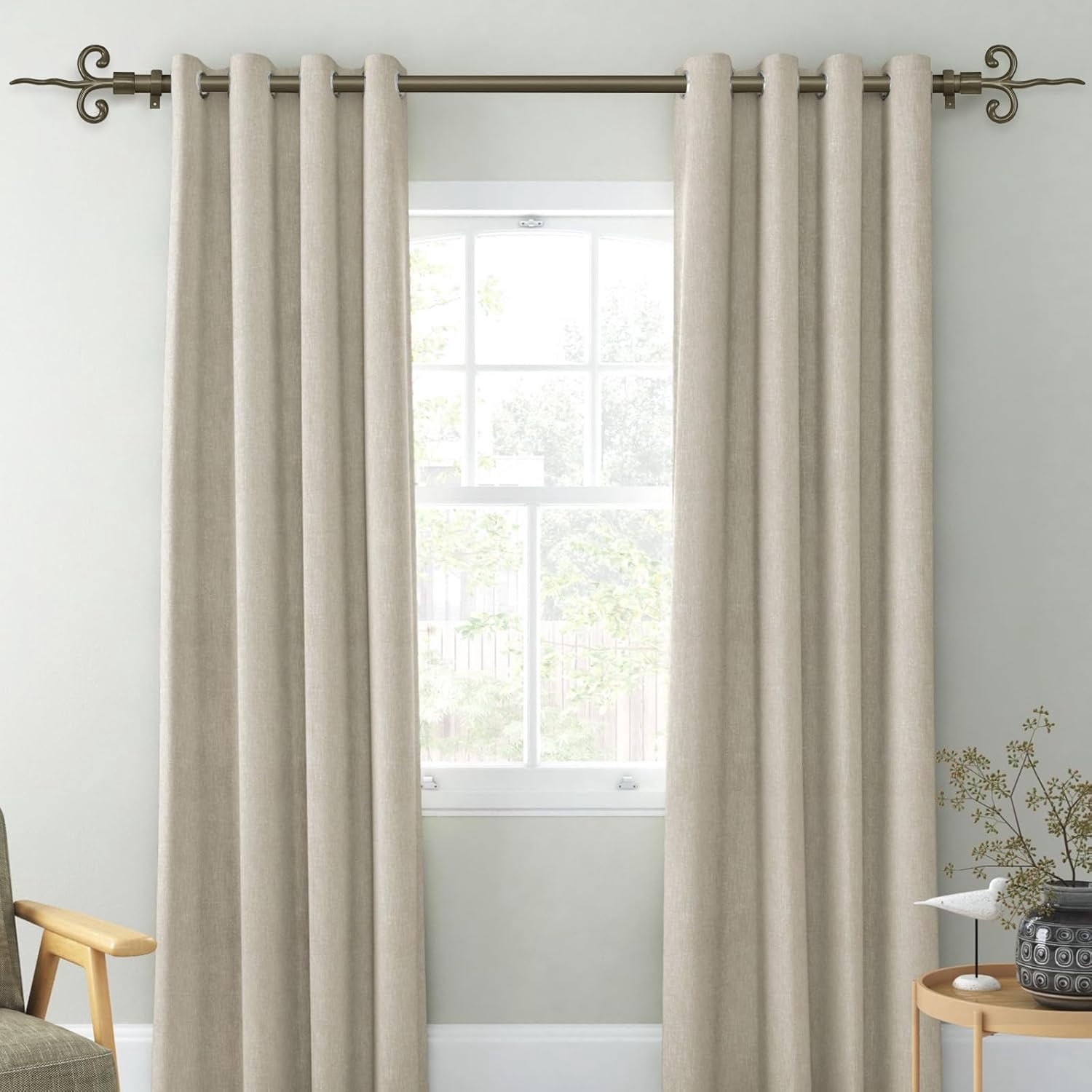 Urbanest Adjustable Single Curtain Rod Set With Flame Finials – 5/8-Inch Diameter, Antique Gold, 84–120 Inches