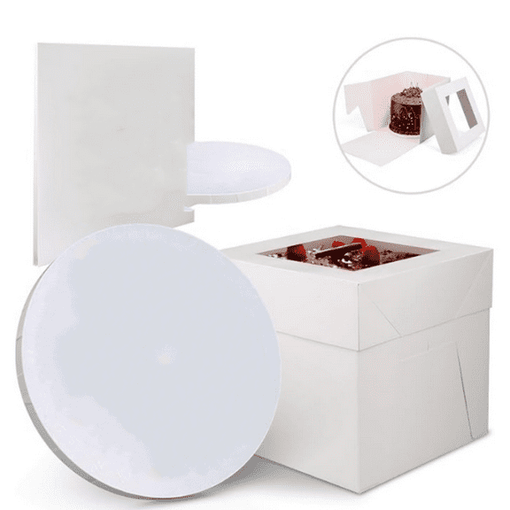 Cake Boxes with Boards - 10 Inch Round Cake Drum White (1-pack) - Box With Window for Birthdays, Weddings and Parties