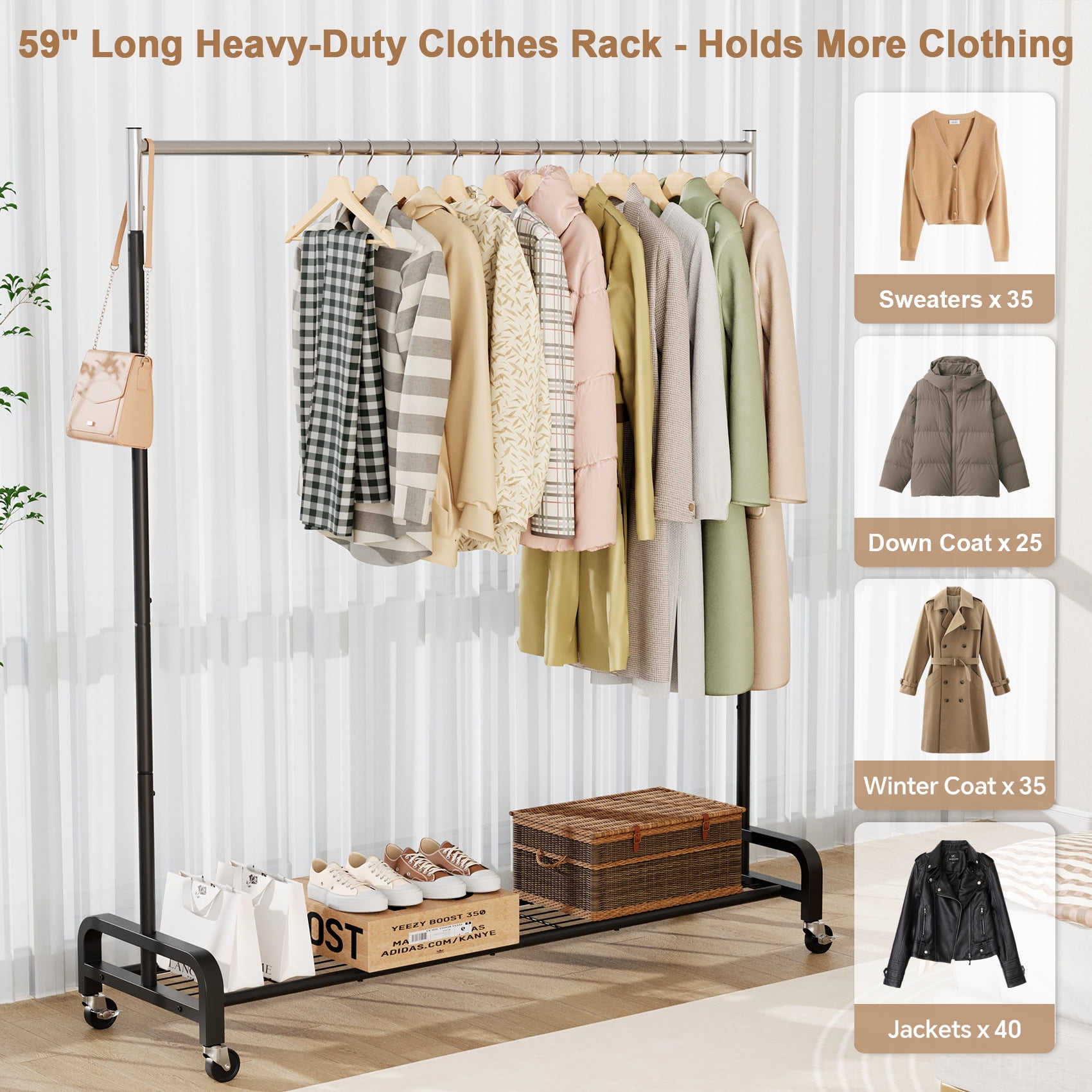 Mr IRONSTONE Heavy Duty Clothes Rack 400 lbs, Rolling Garment Rack with Wheels, Portable Metal Closet Organizer, Black Mr IRONSTONE Heavy Duty Clothes Rack 400 lbs, Rolling Garment Rack with Wheels, Portable Metal Closet Organizer, Black - Image 4