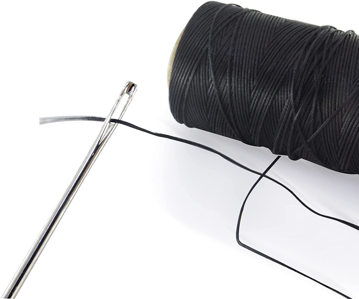 12 2 pcs Professional Upholstery Large Eye Long Needle,Easy to Thread,with  1 roll 284 Yard 150D 1mm-Width Leather Sewing Waxed Thread,Black.(12 inch X  2 Thread X 1) 