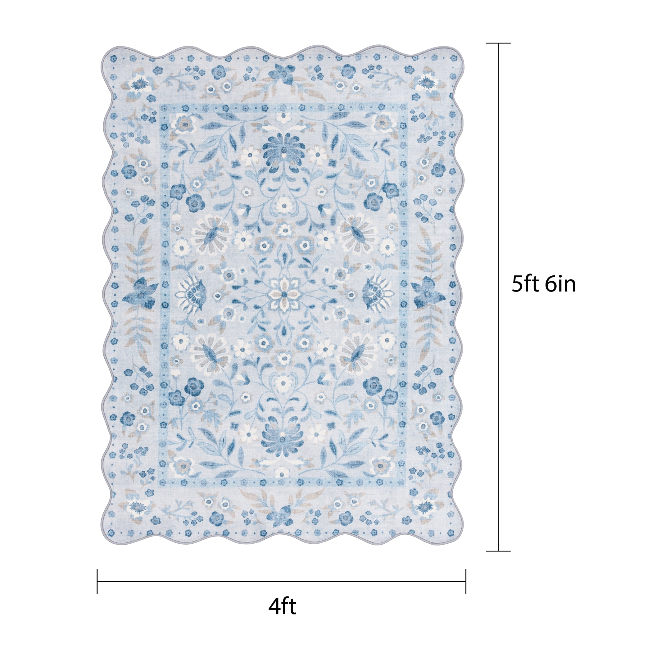 Mainstays Blue Persian Faux Fur Scalloped Indoor Area Rug, 4 ft x 5 ft 6 in