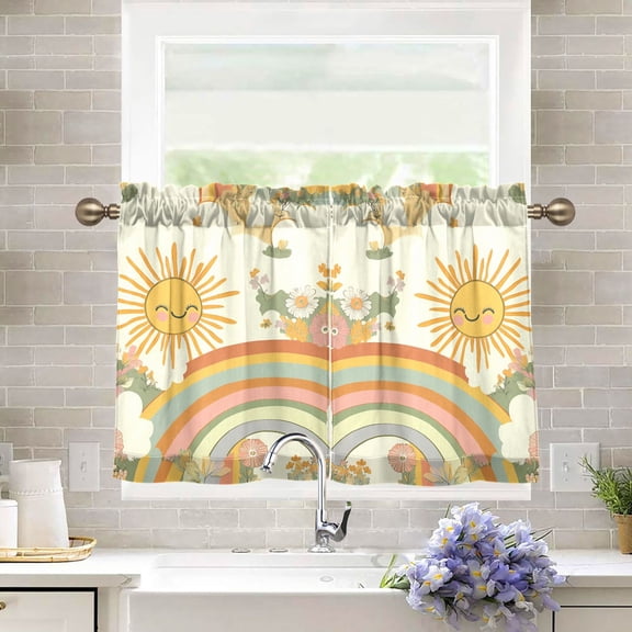 Yayeee Kitchen Curtains Tier Pair Light Filtering 27"x36" Rod Pocket Short Cafe Window Panel, Beige Clouds