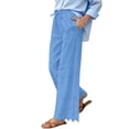 thumbnail image 5 of SROBPTY Women Solid Linen Soft Casual Daily Straight Leg Trousers with Pockets Blue, M, 5 of 5