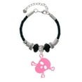 thumbnail image 2 of Delight Jewelry Acrylic Large Pink Skull Sister Celtic Knot Leather Bead Bracelet, 7"+2" Extender, 2 of 4