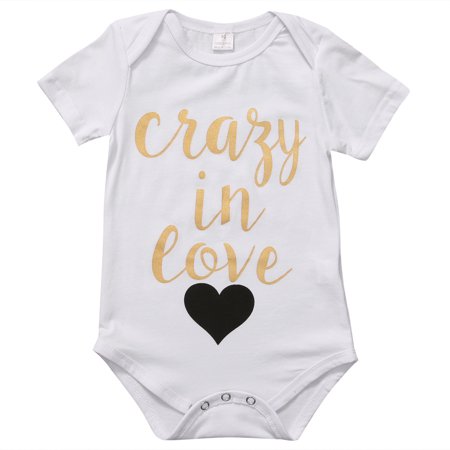 

Tempura Newborn Baby Short Sleeve Romper Letter Love Heart Printed Round Neck Jumpsuit Casual Simple Overall Cloth