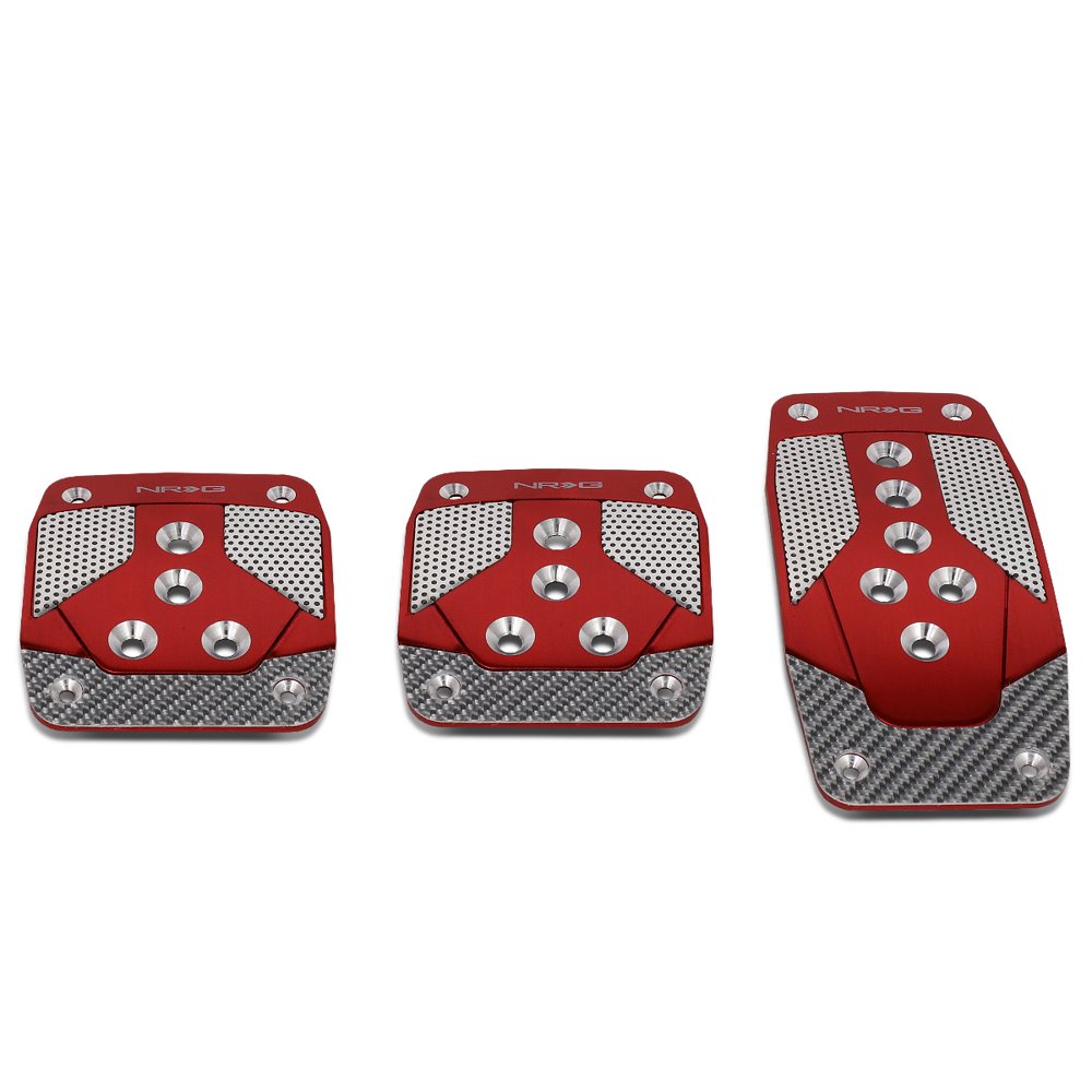 NRG Innovations PDL400RD Aluminum Manual Transmission MT Foot Pedal Cover Plates w/Carbon Fiber