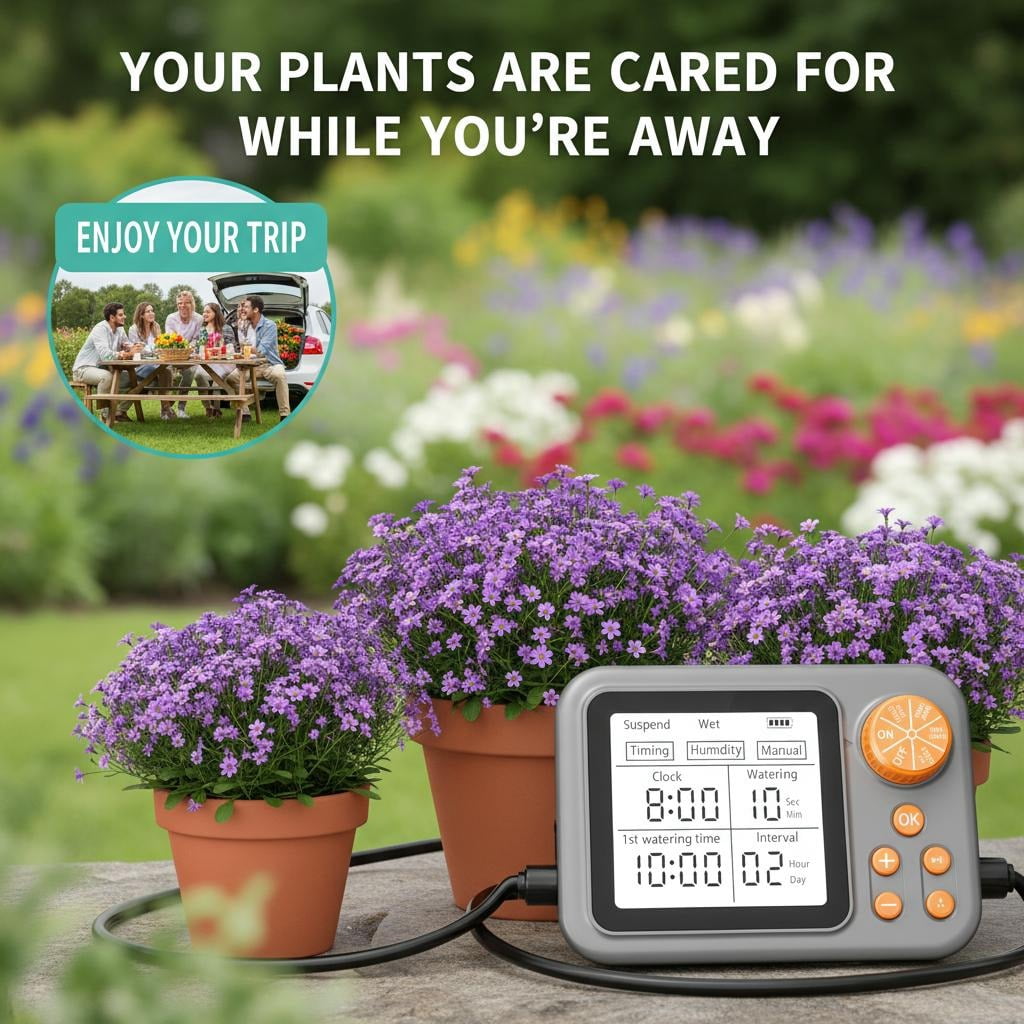 Smart Indoor Plant Watering System with Humidity Sensor, Automatic Drip Irrigation Kit for 10-15 Potted Plants, Self-Watering Device for Vacation & Daily Office/Garden Use.