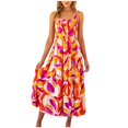thumbnail image 1 of Vestido de estilo festivo con cintura elástica y pliegues largos con estampado de tirantes para mujer Fridja  hj6258, 1 of 9