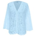 thumbnail image 5 of Cardigans for Women Trendy Casual Solid Color Lace Cover Up Open Front Tops Long Sleeve V Neck Slimming Women's Sweaters Light Blue S, 5 of 6