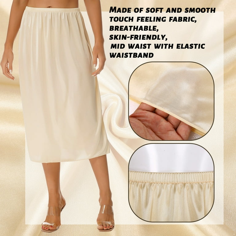 Msemis Women Elastic Waist Half Slip Long Short Under Skirt 75cm Champagne XXL Women s Size 2XL Beige