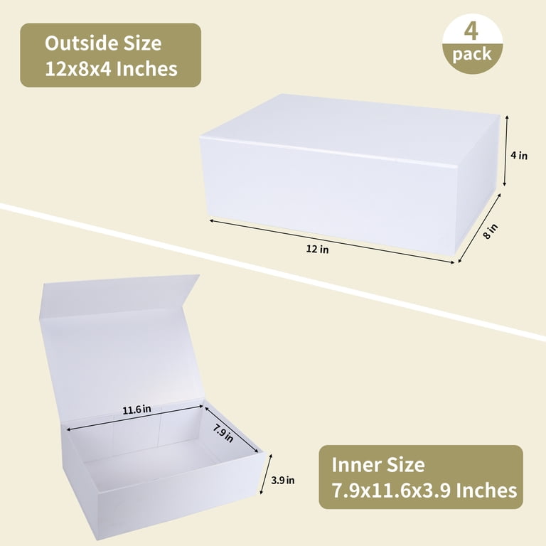 4 Pack Plain White Cardboard Magnetic Closure Boxes, 12x8x4 for