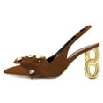 thumbnail image 2 of FSJ Women Fashion Bowknot Studded Crystals Pointy Closed Toe Slingback Pumps Chain High Heels Slip On Sandals Wedding Party Shoes Size 8 Brown, 2 of 4