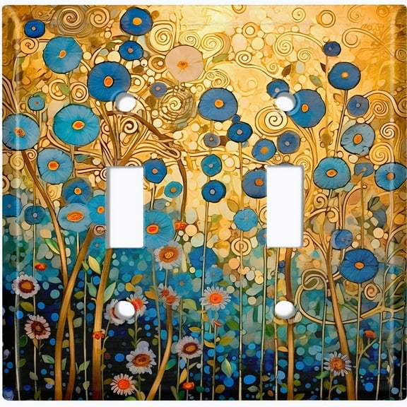 Metal Light Switch Wall Plate Outlet Cover (Printed Image of Abstract Floral Accents - Double Toggle)