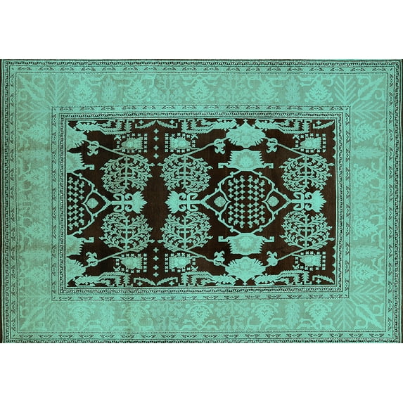Ahgly Company Indoor Rectangle Oriental Turquoise Blue Industrial Area Rugs, 3' x 5'