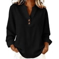 thumbnail image 2 of ManxiVoo Breathable Cotton Linen Shirt for Women Classic Button Down Blouse 3/4 Sleeve Top for Business Casual and Weekend Outfits L Size Black, 2 of 5