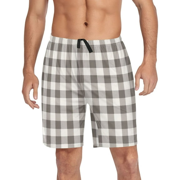 Men's Pajama Shorts Bottoms with Pockets Soft Lightweight Lounge Sleep Wear Neautral Gingham Pattern