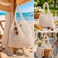 thumbnail image 6 of OCCOA Handmade Woven Beach Hollow Casual Handbag Large Capacity, Woven Tote Shoulder Bag for Summer Vacation, Boho Beach Accessory, White, 6 of 7