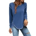 thumbnail image 2 of Dyfzdhu Long Sleeve T Shirts for Women Casual Round Neck Loose Tunic T Shirt Blouse Tops Blue, 2 of 4