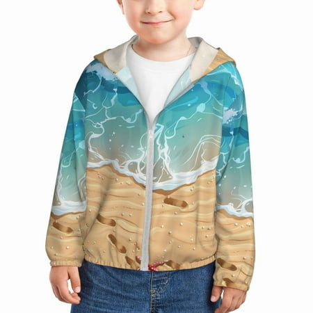 

Gaeub Tropical Beach With Starfish Print Athletic Sun Protection Hoodie for Kids Long Sleeve Outdoor UV Shirt Running Fishing Top for Boys Girls-18 Months