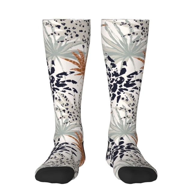 Fotbe Tropical Leaves Calcetas Divertidas Estampadas para Hombre y Mujer, Calcetas de Algodón hasta la Rodilla para Caminar, Correr, Enfermería y Embarazo