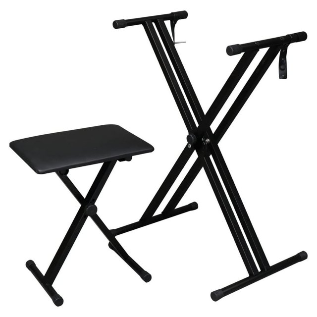 LNGOOR Double X Keyboard Stand and Bench Set Adjustable Height Digital Piano Stand with Lockable Straps for 49 61 76 88 Keys