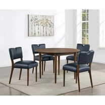 Bonito Midnight Blue Faux Leather 5-Piece Round Dining Set in Walnut Finish