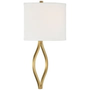 Possini Euro Design Sian Modern Wall Light Sconces Set of 2 Warm Brass Hardwired 10 Fixture White Half-Moon Linen Shade for Bedroom