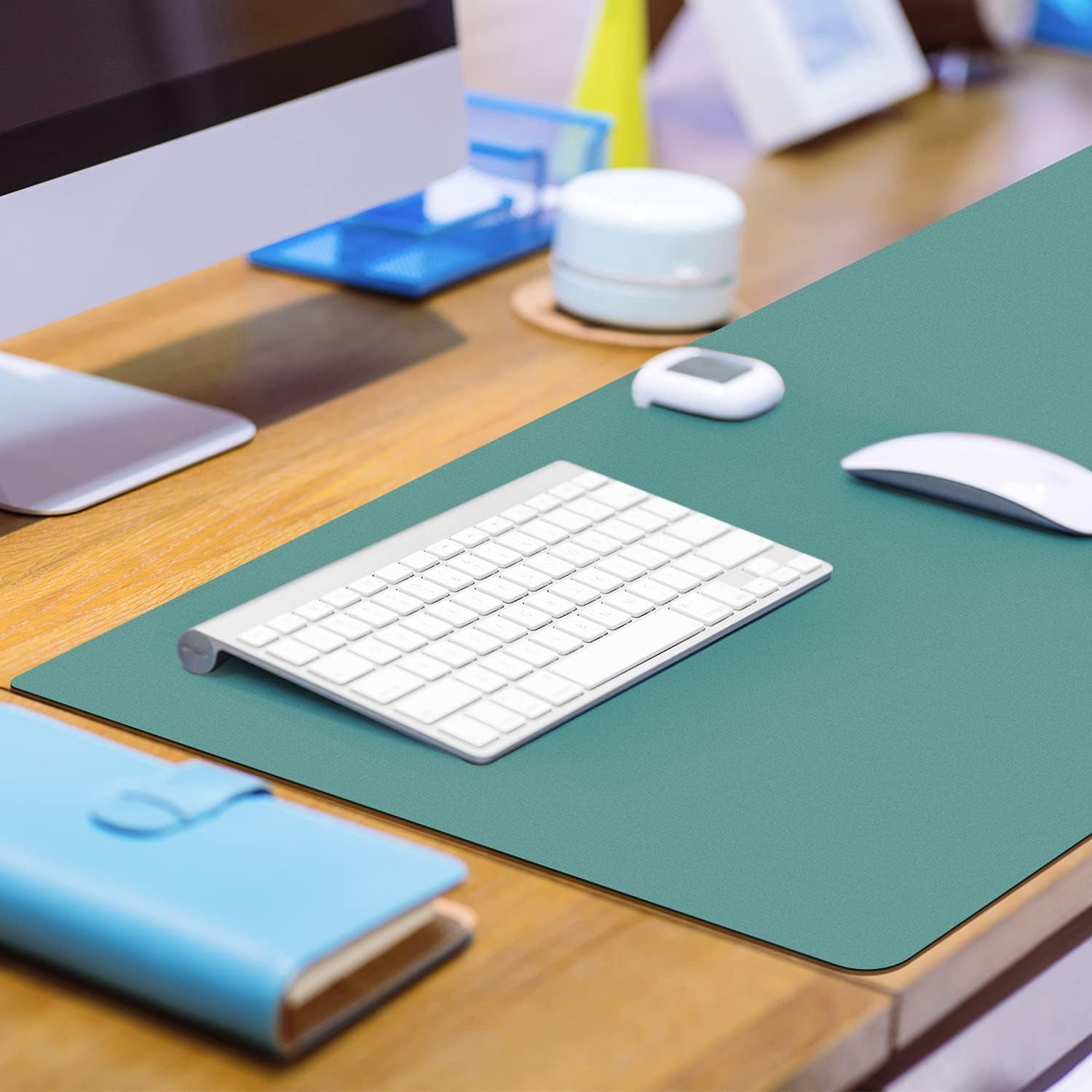 MAKUANG PVC Material Writable and Erasable Desk Mat, 27.5" x 13.8" Waterproof Large Desktop Mouse Pad, Lake Green