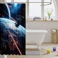thumbnail image 3 of Manfei Cosmic Spaceships Shower Curtain 72Wx72L,Celestial Planet Bathroom Curtain,Blue Orange Black, 3 of 5