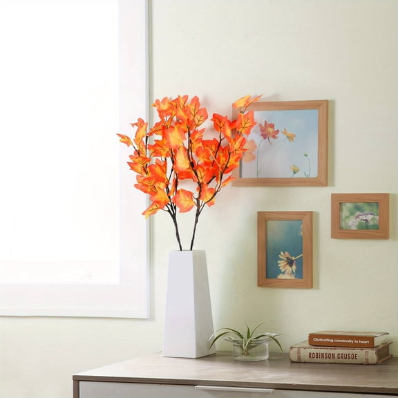 Artificial Maple Branches, 2pcs Fall Decor LED Twig Lights Battery Operated Timer Autumn Lighted Tree Branches Faux Fall Leaves Decor Home Living Room Vase Thanksgiving Christmas Indoor