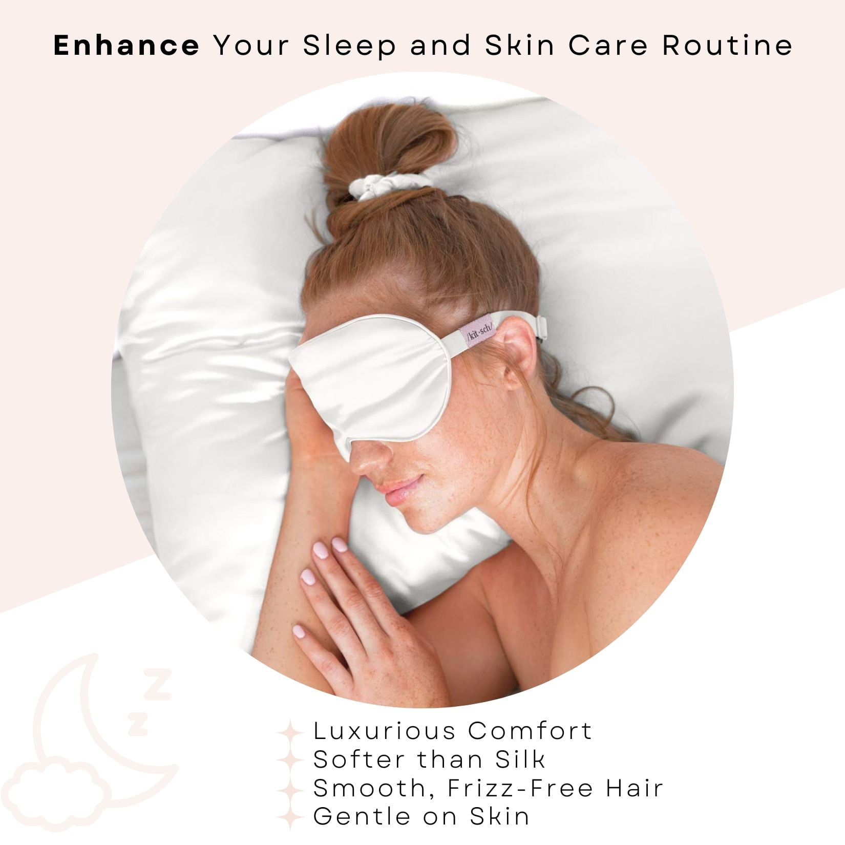 Kitsch 100% Satin Sleep Set - 1 Pillowcase, 1 Eye Mask & 1 Scrunchie for Women - (Ivory) 3pcs
