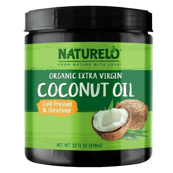 NATURELO Coconut Oil - Multi-Purpose Extra Virgin Coconut Oil for Skin, Organic Coconut Oil for Cooking, Unrefined Coconut Oil for Hair 32 oz