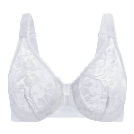 

MELENECA Women s Front Closure Stretch Lace Underwire Bra White 46DD