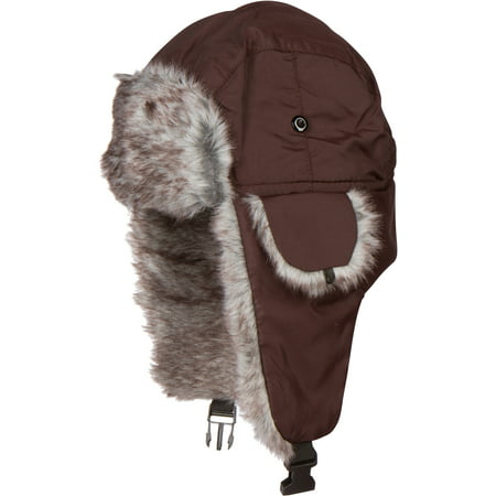 Sakkas Unisex Weatherproof Nylon Faux Fur Lined Winter Earflap Bomber Trooper Aviator Hat - Brown - One Size