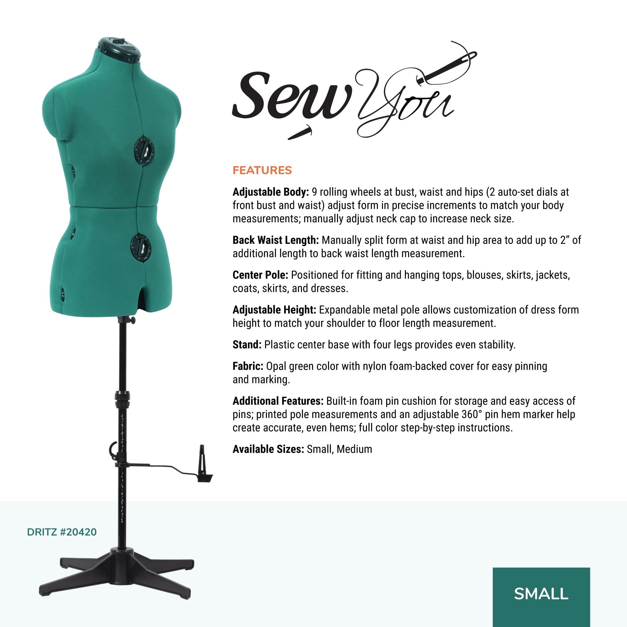Dritz Sew You Adjustable Dressform, Medium - Body Mannequin & Tailor Stand  - Walmart.com