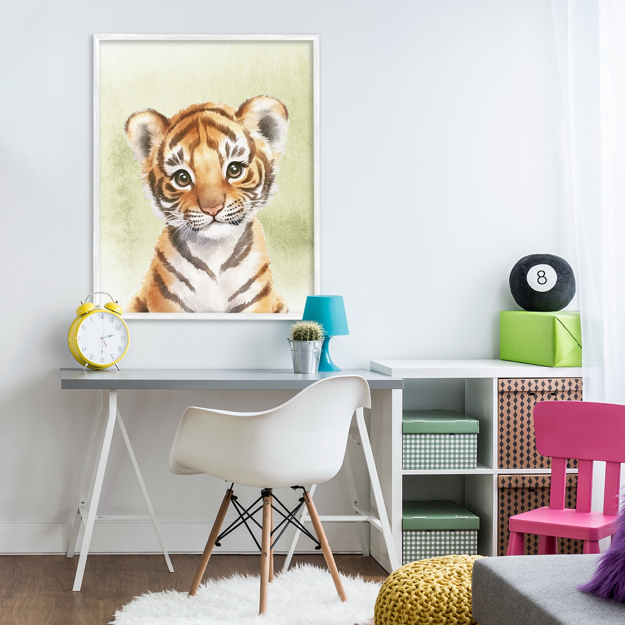 Stupell Industries Jungle Friends Baby Tiger White Framed Giclee Art, design by Christine Simpson Art