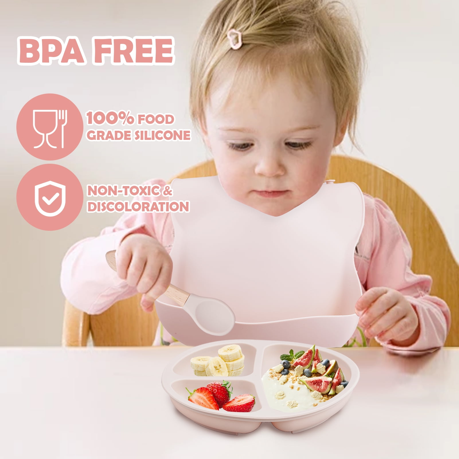 Lumikrypt Silicone Baby Feeding Set, 9 Pcs Baby Led Weaning Utensils, Baby Suction Bowl, Plates, Bib, Spoons Set, Sippy Cup with Straw, Baby Self Feeding Supplies Set (Beige)
