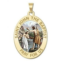 Saint John the Baptist Religious Medal Color - 1/2 X 2/3 Inch Size of Dime, Solid 14K Yellow Gold