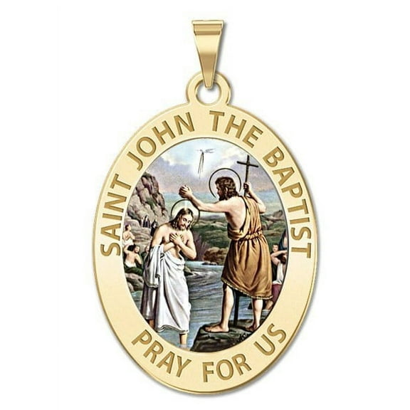 Saint John the Baptist Religious Medal Color - 1/2 X 2/3 Inch Size of Dime, Solid 14K Yellow Gold