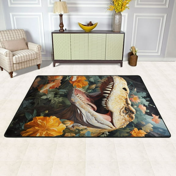 Dinosaur Flowers Leaves Area Rug Washable 72 x 48 Floor Carpet Mat Non Slip for Bedroom Living Room Kids Room Home Decor