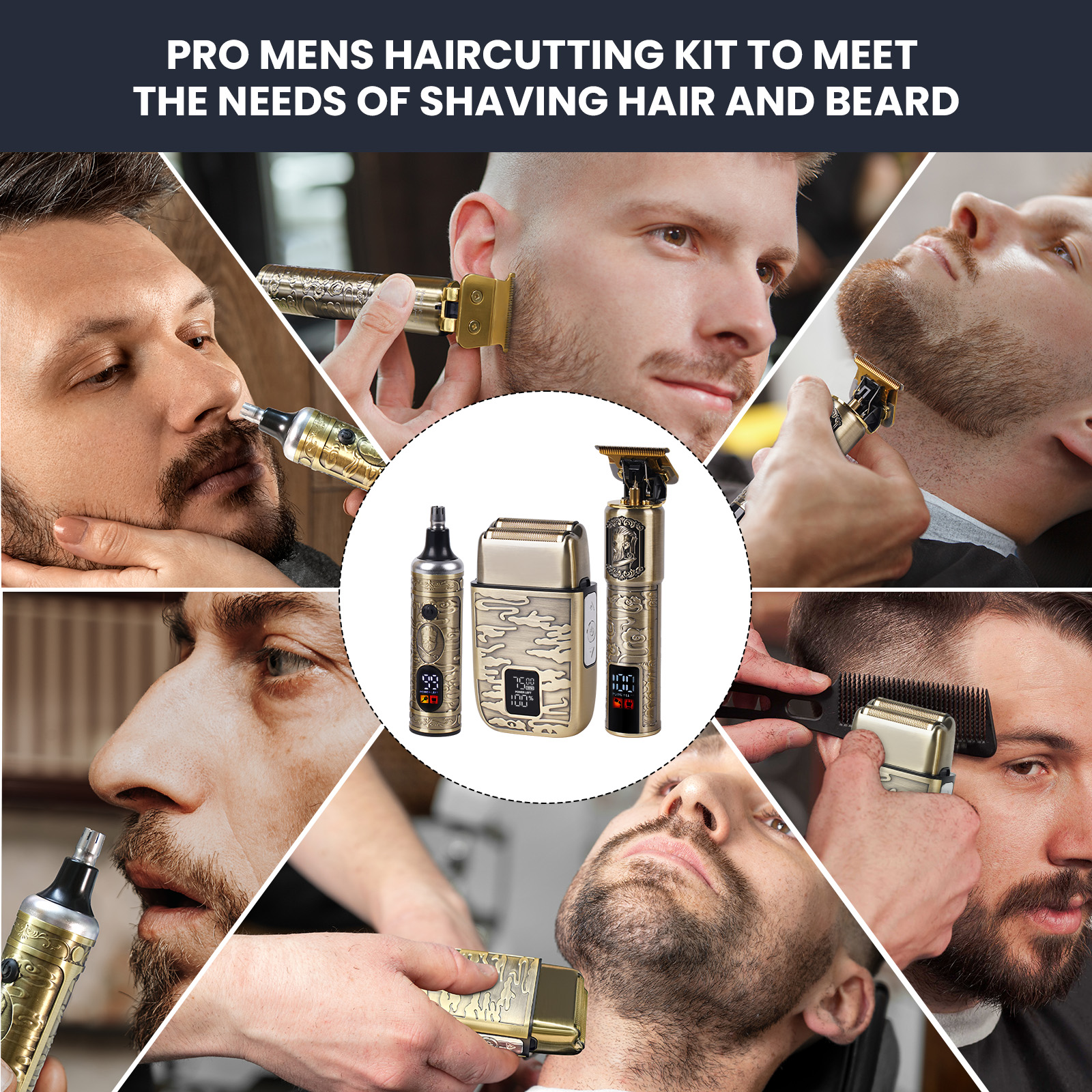 NEXPURE Hair Clippers for Men, Cordless Barber Clippers for Hair Cutting Kit with IPX7 Waterproof, Low-Noise Rechargeable Hair Trimmer for Men, Includes Guide Combs , Black