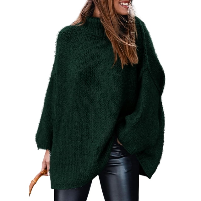 Suéter PRETTYGARDEN Mujer Otoño 2025 Cuello Alto Verde Oscuro
