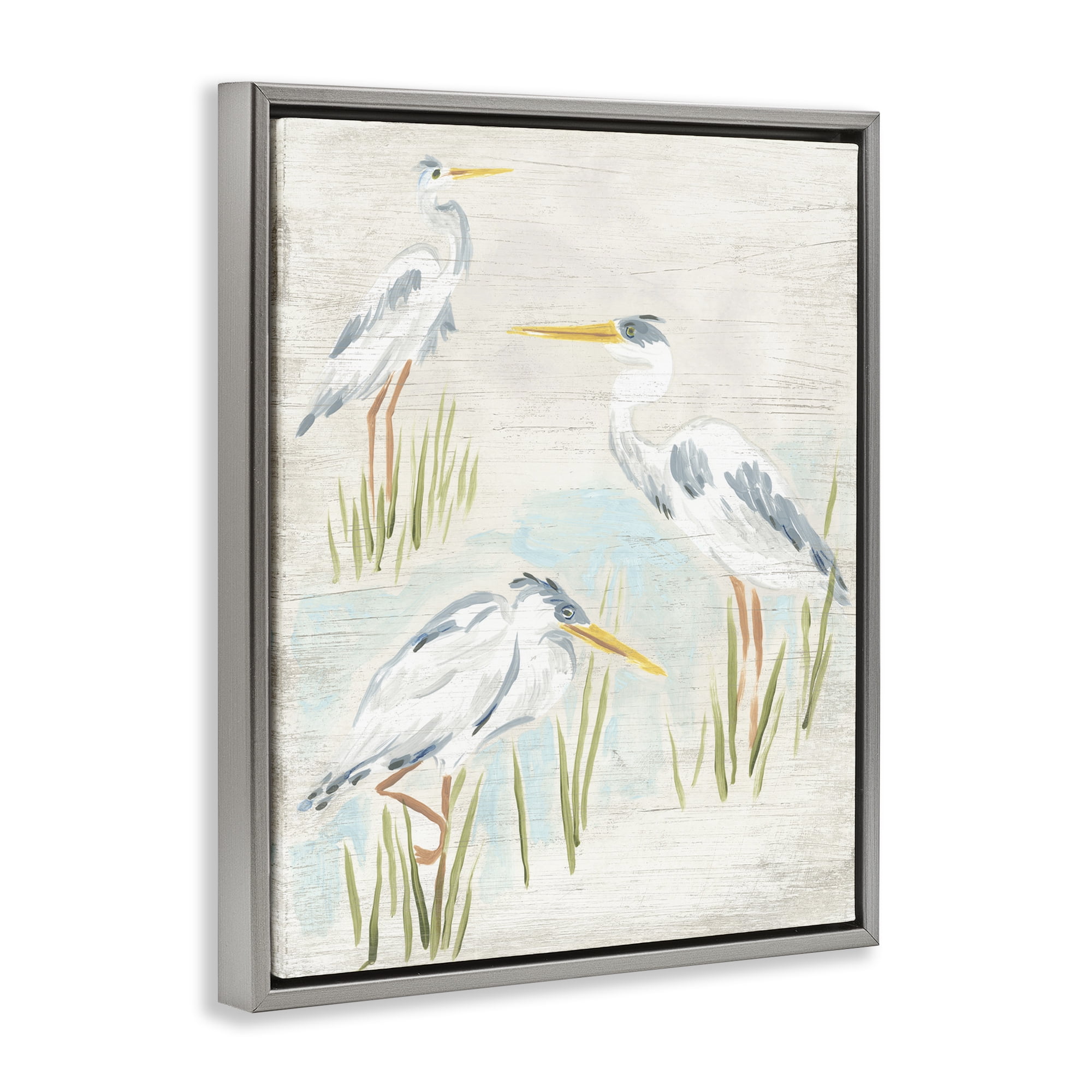 Stupell Industries Rustic Lake Birds Animals & Insects Painting Gray Floater Framed Canvas Art Print Wall Art, 25 x 31