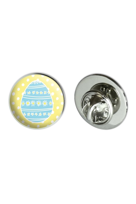 Cute Blue Easter Egg with Daisies Metal 0.75" Lapel Hat Pin Tie Tack Pinback