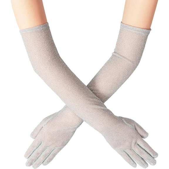 YooGuoGuo Long Opera Party 20s Glitter Gloves Stretchy Adult Size Elbow length Mesh Gloves