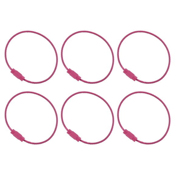 Uxcell 5.9" Length Wire Keychain Cable, 6 Pack Stainless Steel 1.5mm Key Ring Loop for Outdoor Hiking Sport, Pink