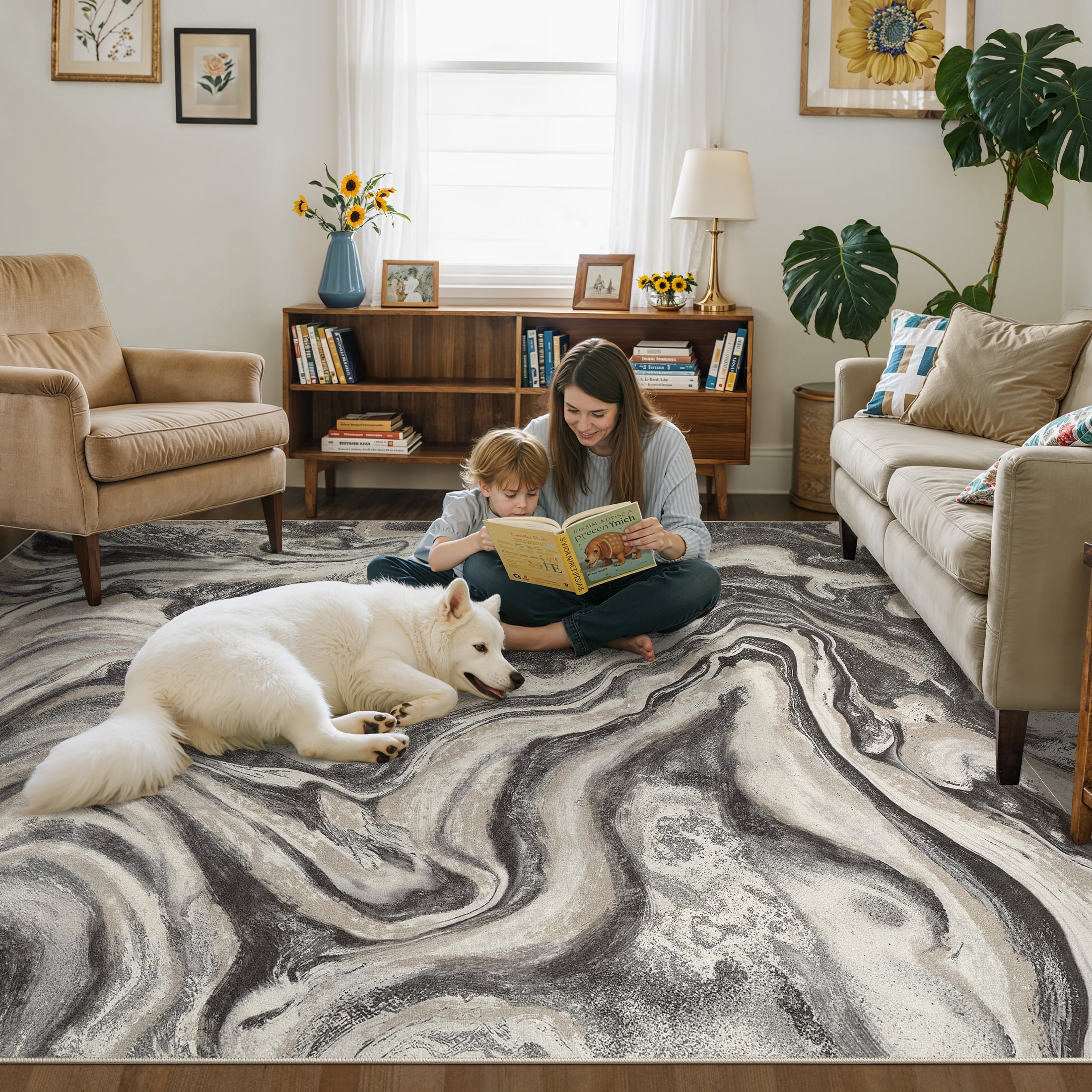 UERMEI 8'x10' Washable Large Area Rugs for Living Room, Washable Non-slip Soft Indoor Modern Vintage Rug for Bedroom Dining Room Office Home Decor Carpet,Dove Gray