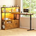 thumbnail image 3 of SEDETA L Shaped Standing Desk, Electric Adjustable Height Computer Desk with Drawer, Cabinet & Bookcase,  Stand Up Corner Desk with LED Lights & Power Outlets for Home Office, Rustic Brown, 3 of 8