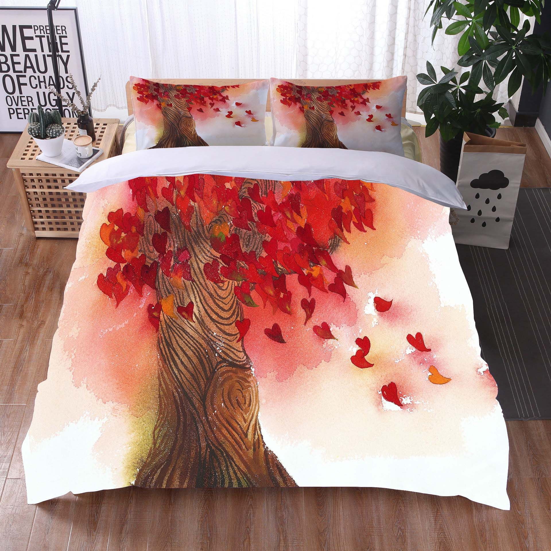 Love Heart Rose Flowers Pattern Quilt Cover Bedding Sets Twin Size 3 ...